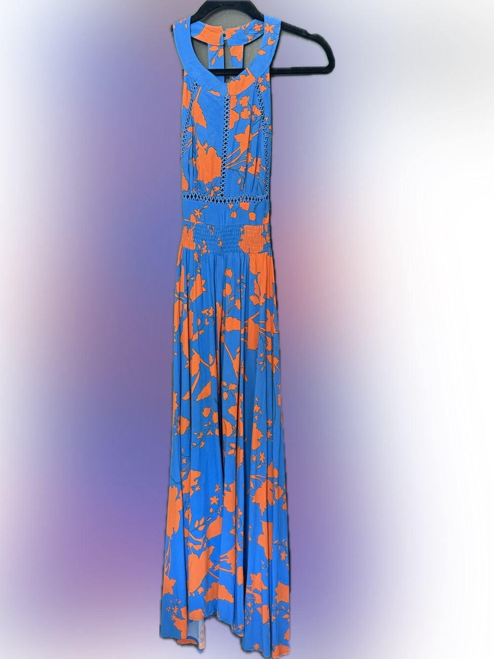 Vibrant Blue & Orange Floral Maxi Skirt - Women's